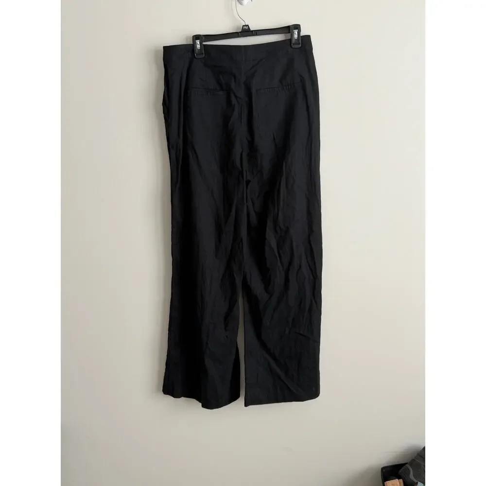 Marcella Runa Linen Blend Wide Leg Pants Black Size Large